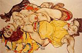 Egon Schiele Canvas Paintings - Two Girls Lying Entwined